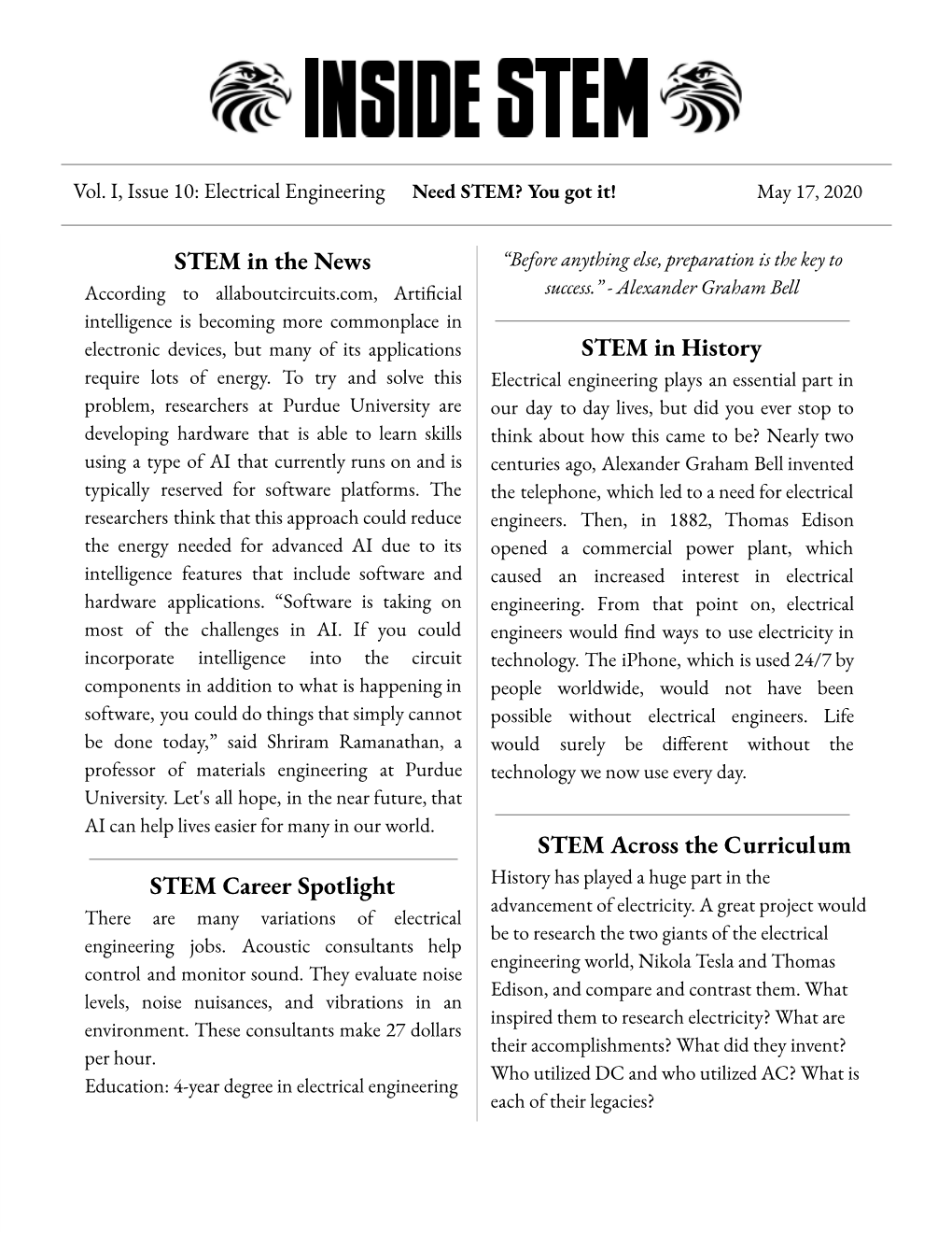 Volume I, Issue 10, May 17, 2020 – Engineering