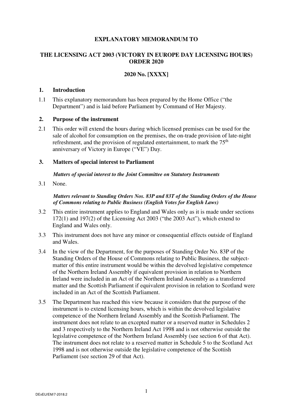 The Licensing Act 2003 (Victory in Europe Day Licensing Hours) Order 2020