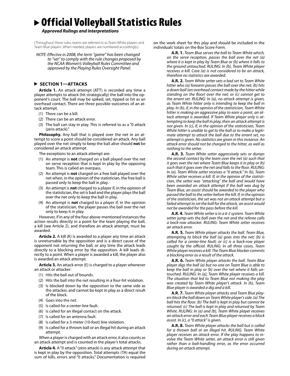 Official Volleyball Statistics Rules Approved Rulings and Interpretations