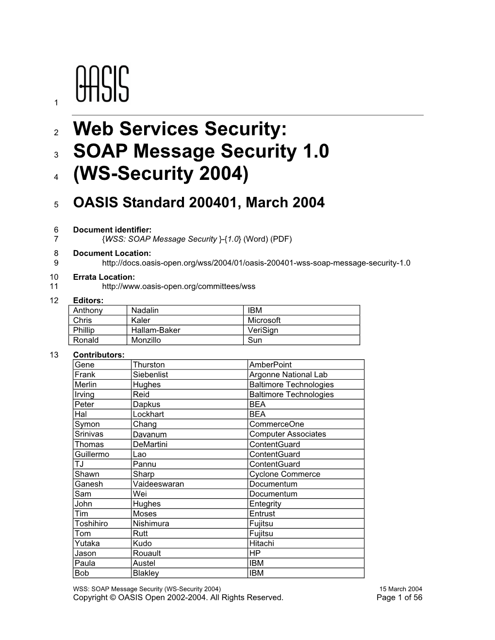 Web Services Security: SOAP Message Security 1.0