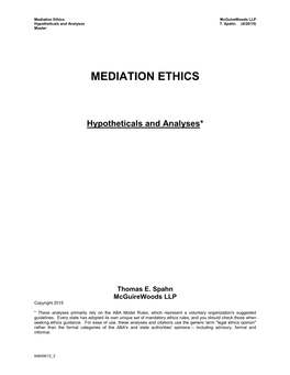 Mediation Ethics Mcguirewoods LLP Hypotheticals and Analyses T