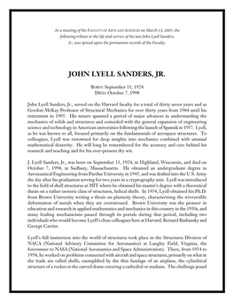 Sanders, Jr., Was Spread Upon the Permanent Records of the Faculty