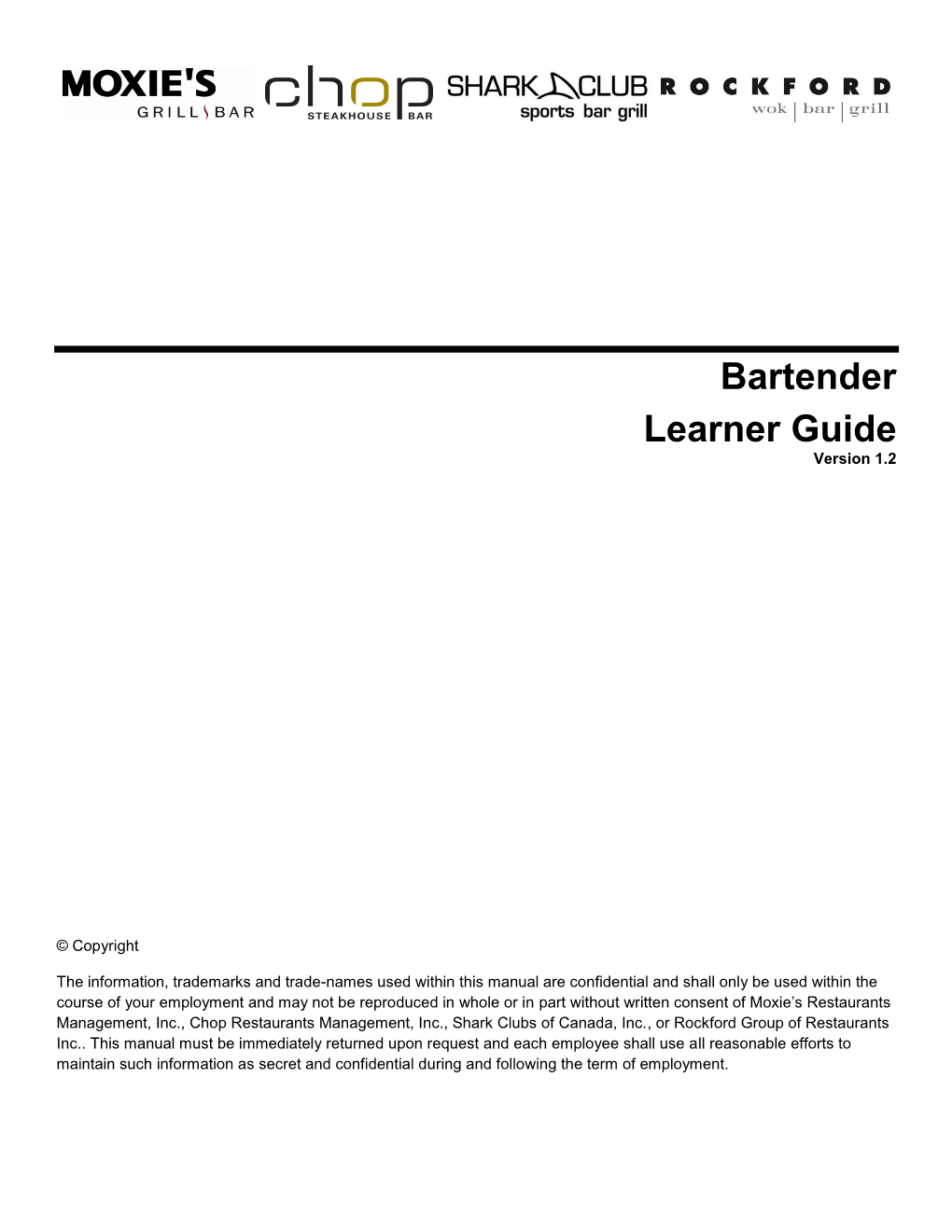 Bartender Learner Guide Version 1.2