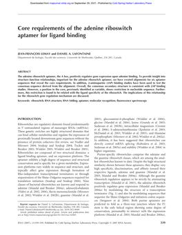 Core Requirements of the Adenine Riboswitch Aptamer for Ligand Binding