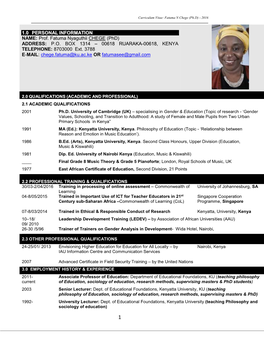 Curriculum Vitae: Fatuma N Chege (Ph.D) - 2016