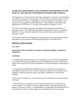 Guidance Questions and Answers Concerning 49 Cfr Part 39, Ada Rules Concerning Passenger Vessels