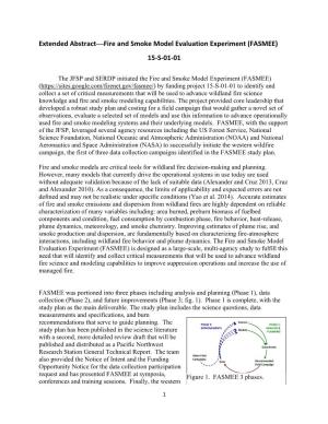 Extended Abstract—Fire and Smoke Model Evaluation Experiment (FASMEE) 15-S-01-01