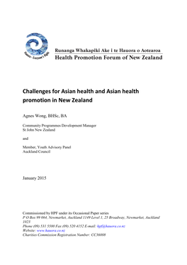 Challenges for Asian Health and Asian Health Promotion in New Zealand