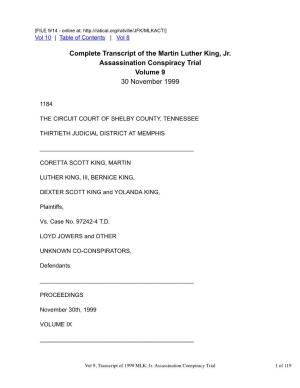 Vol 9, Transcript of 1999 MLK, Jr. Assassination Conspiracy Trial 1 of 119 Before the Honorable James E
