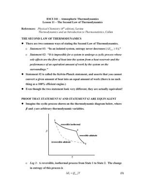 ESCI 341 – Atmospheric Thermodynamics Lesson 11 – the Second Law of Thermodynamics