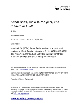 Adam Bede, Realism, the Past, and Readers in 1859