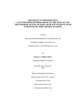 The Effect of Preoperative Acetaminophen/Hydrocodone on the Efficacy of the Inferior Alveolar Nerve Block in Patients with Symptomatic Irreversible Pulpitis