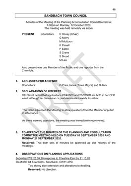 Sandbach Town Council Planning Committee Minutes 6Th June 2014