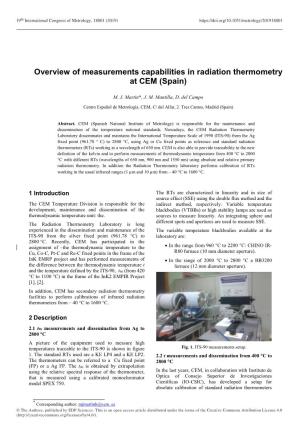Overview of Measurements Capabilities in Radiation Thermometry at CEM (Spain)