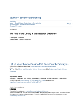 The Role of the Library in the Research Enterprise