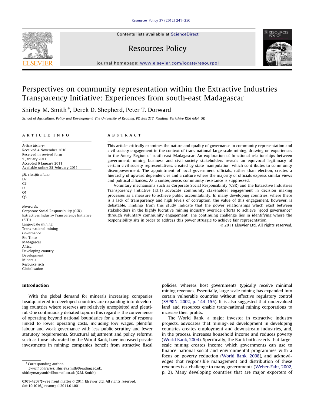 Perspectives on Community Representation Within the Extractive Industries Transparency Initiative: Experiences from South-East Madagascar