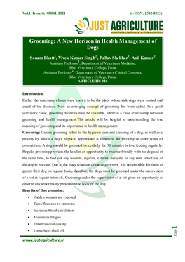 Grooming: a New Horizon in Health Management of Dogs