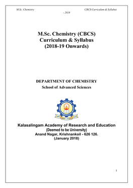 M.Sc. Chemistry (CBCS) Curriculum & Syllabus (2018-19 Onwards)