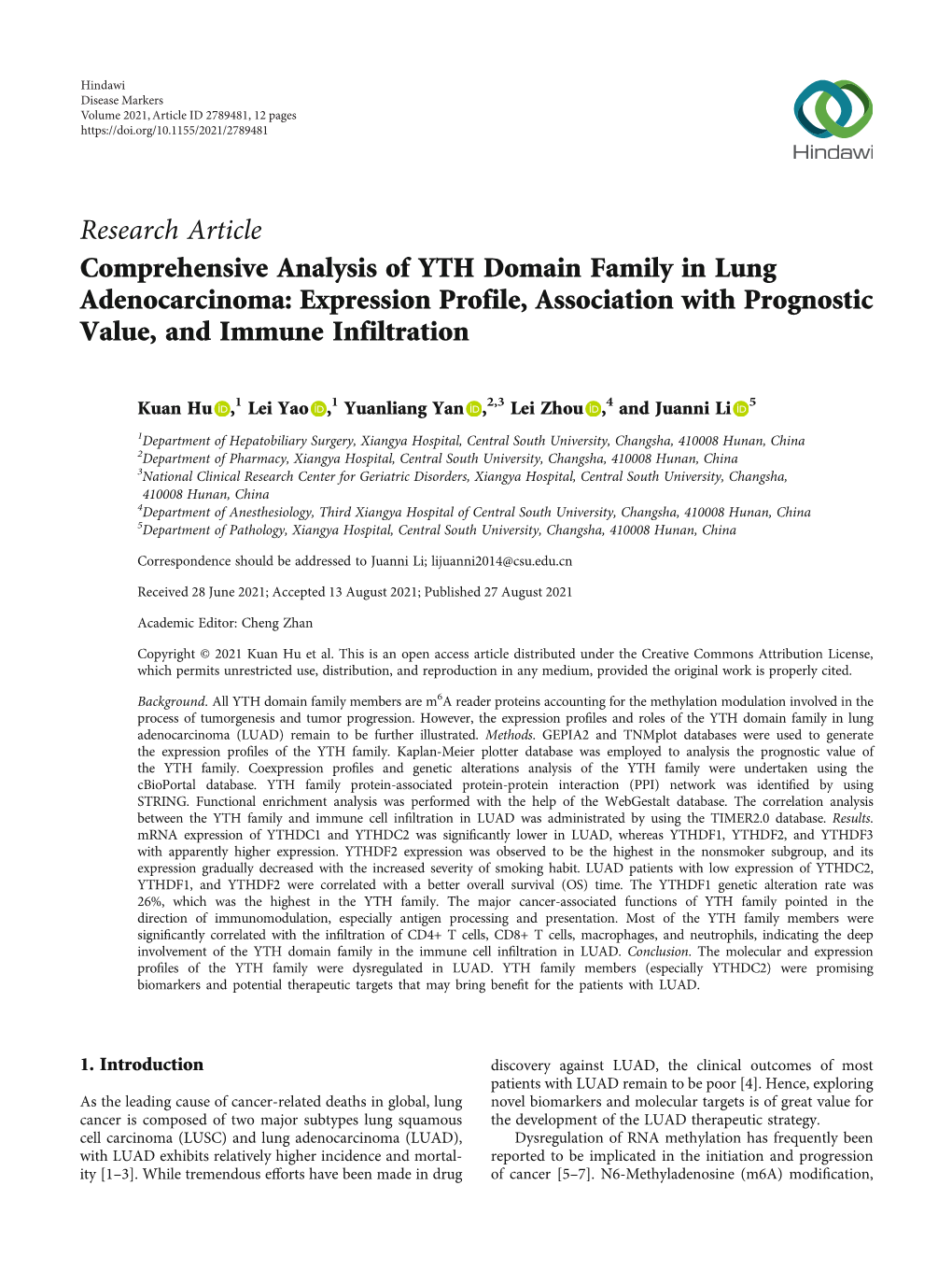 Comprehensive Analysis of YTH Domain Family in Lung Adenocarcinoma: Expression Profile, Association with Prognostic Value, and Immune Infiltration