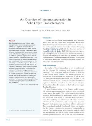 An Overview of Immunosuppression in Solid Organ Transplantation