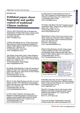 Published Papers About Fingerprint and Quality Control of Traditional