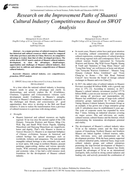 Research on the Improvement Paths of Shaanxi Cultural Industry Competitiveness Based on SWOT Analysis