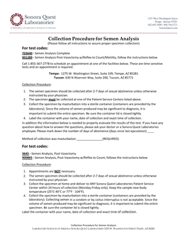 Collection Procedure for Semen Analysis