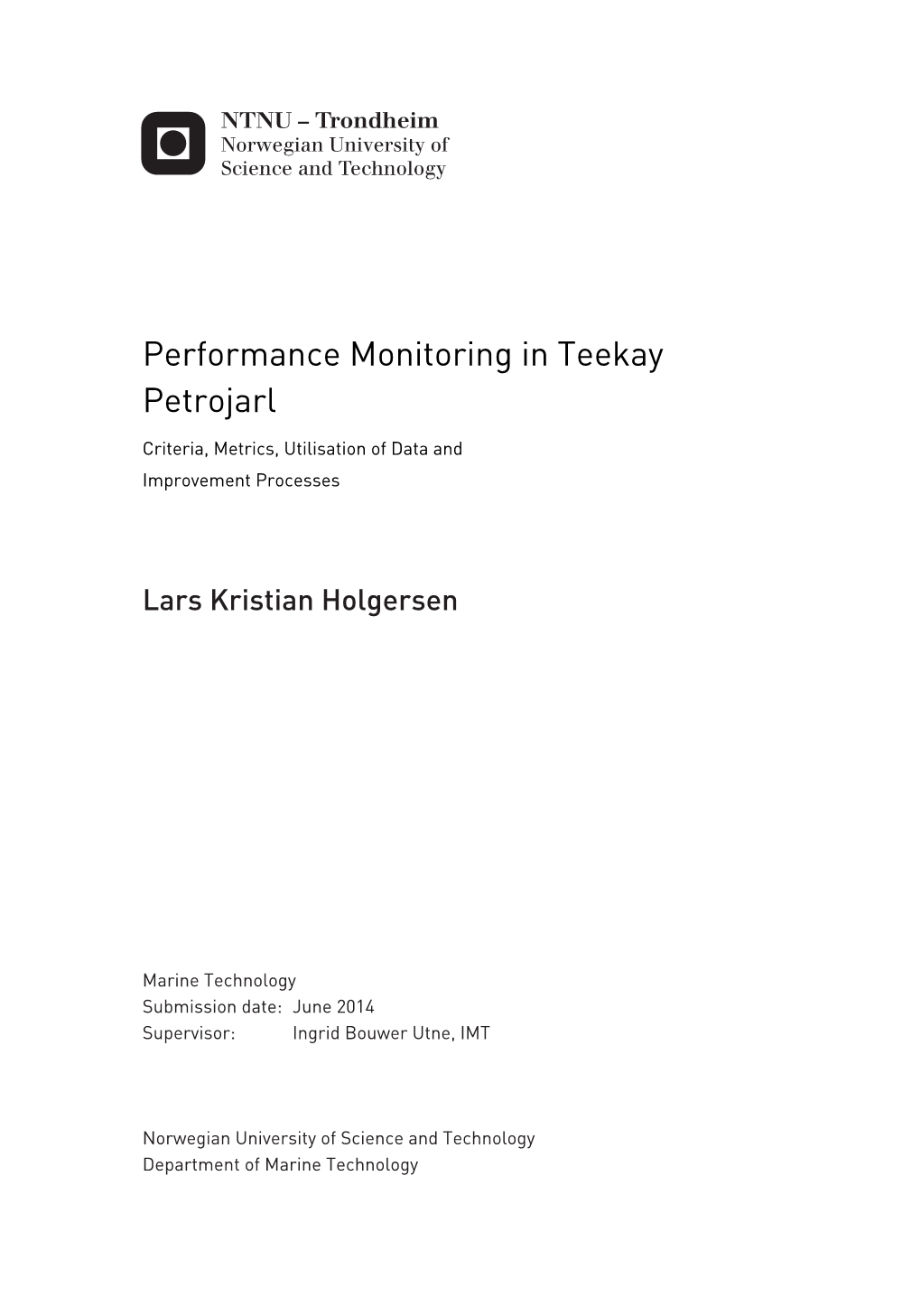 Performance Monitoring in Teekay Petrojarl