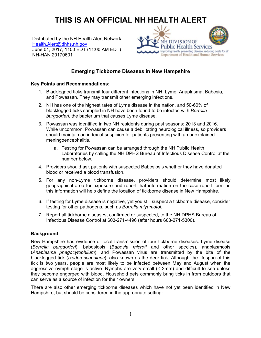 Emerging Tickborne Diseases in New Hampshire