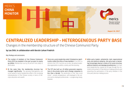 CENTRALIZED LEADERSHIP – HETEROGENEOUS PARTY BASE Changes in the Membership Structure of the Chinese Communist Party