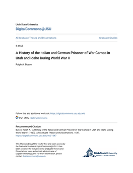 A History of the Italian and German Prisoner of War Camps in Utah and Idaho During World War II