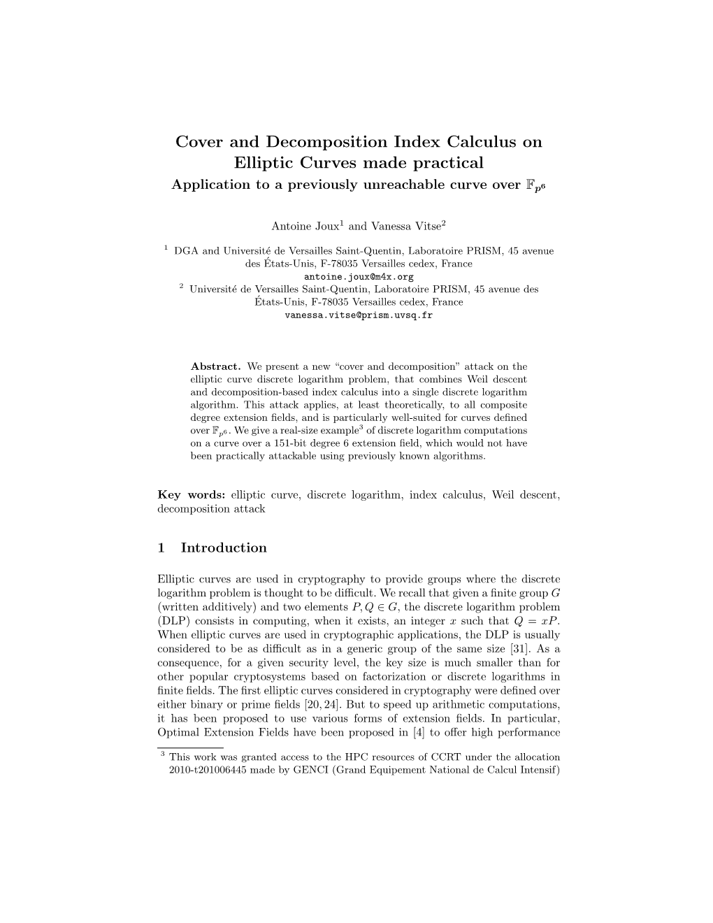 Cover and Decomposition Index Calculus on Elliptic Curves Made Practical