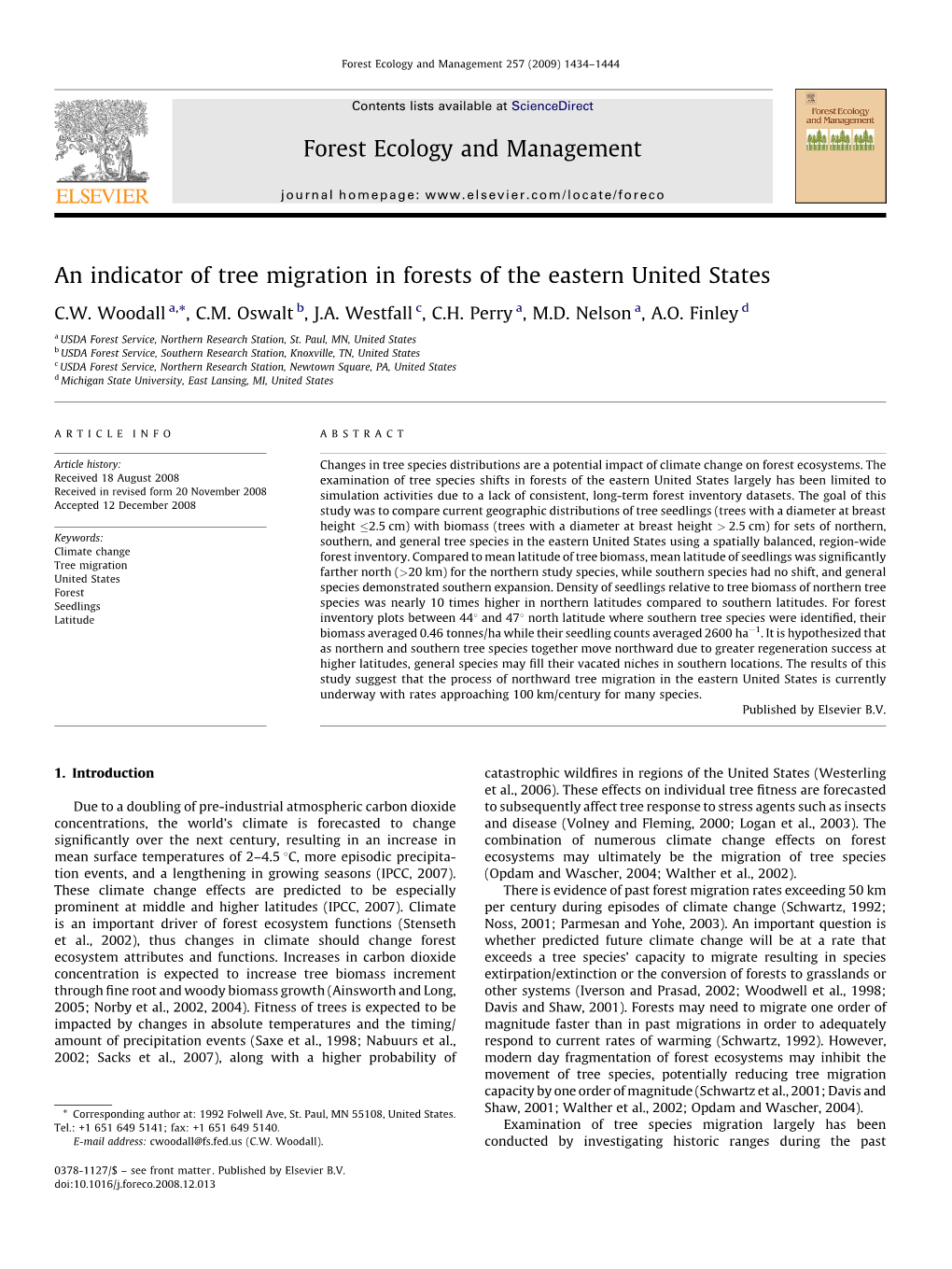 An Indicator of Tree Migration in Forests of the Eastern United States Forest