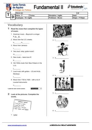 Vocabulary 1 Read the Clues Then Complete the Types of Music