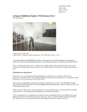 Artspace Exhibition Explores 'Performance Now'
