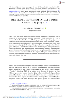 Developmentalism in Late Qing China, –