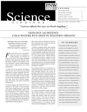 Geology As Destiny: Cold Waters Run Deep in Western Oregon