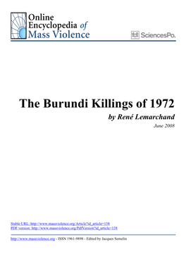 The Burundi Killings of 1972 by René Lemarchand June 2008