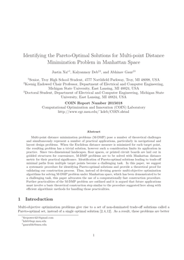 Identifying the Pareto-Optimal Solutions for Multi-Point Distance Minimization Problem in Manhattan Space