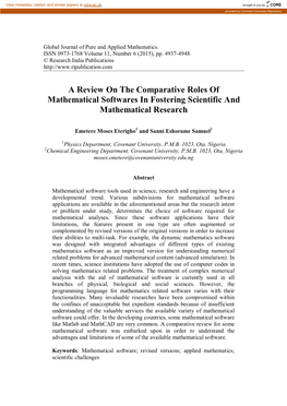 A Review on the Comparative Roles of Mathematical Softwares in Fostering Scientific and Mathematical Research