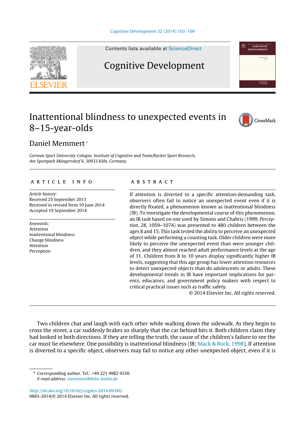 Inattentional Blindness to Unexpected Events in 8–15-Year-Olds