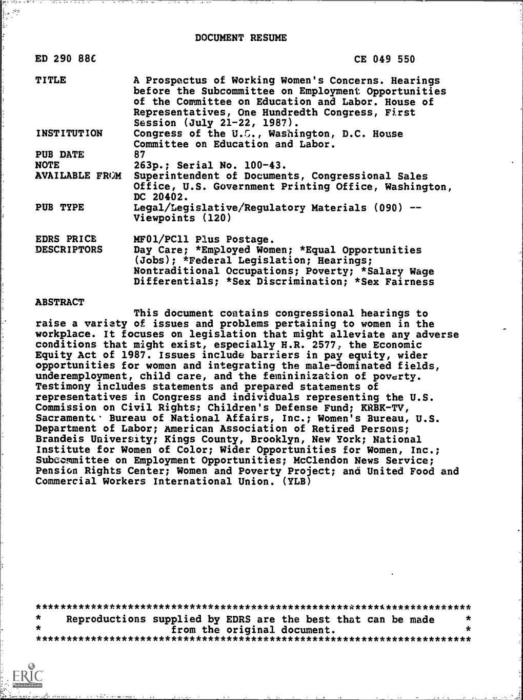 Ed 290 88C Title Institution Pub Date Note Available from Pub Type Edrs Price Descriptors Abstract Document Resume Ce 049 550 A