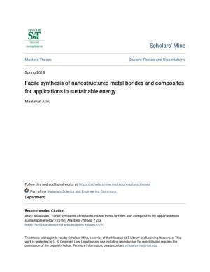 Facile Synthesis of Nanostructured Metal Borides and Composites for Applications in Sustainable Energy