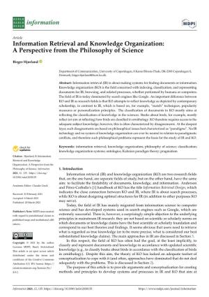 Information Retrieval and Knowledge Organization: a Perspective from the Philosophy of Science