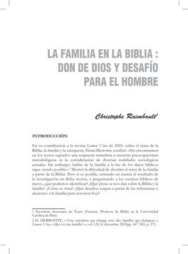 La Familia En La Biblia : Don De Dios Y Desafío Para El Hombre