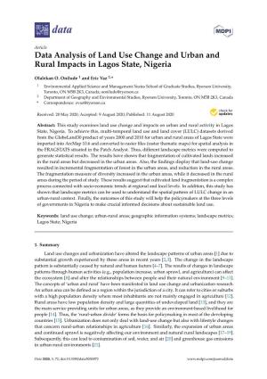 Data Analysis of Land Use Change and Urban and Rural Impacts in Lagos State, Nigeria
