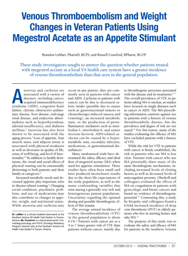 Venous Thromboembolism and Weight Changes in Veteran Patients Using Megestrol Acetate As an Appetite Stimulant