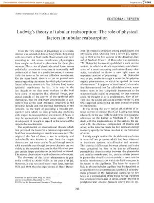 Ludwig's Theory of Tubular Reabsorption: the Role of Physical Factors in Tubular Reabsorption