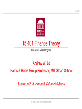 15.401 Finance Theory I, Present Value Relations