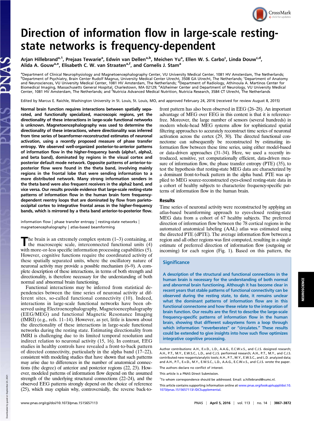 Direction of Information Flow in Large-Scale Resting-State